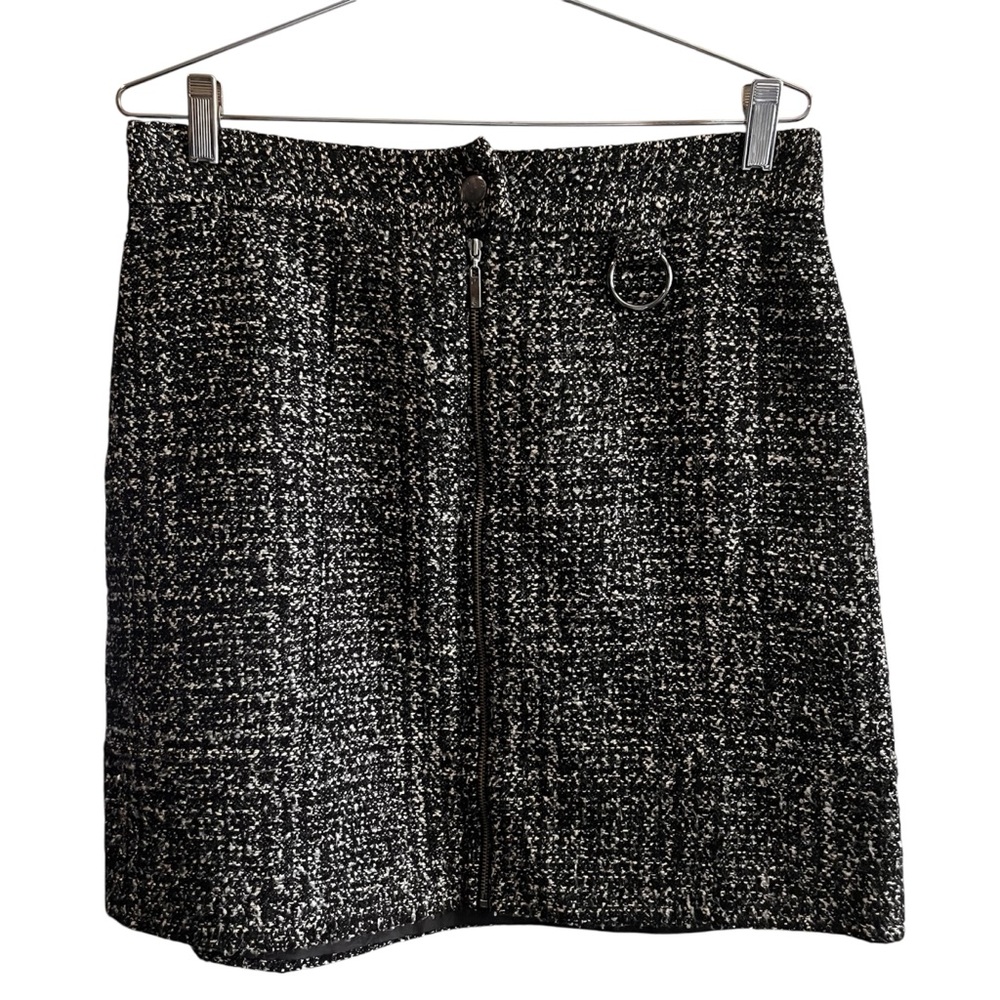 Cue Australia Black White Tweed Mini Skirt Womens size 12 dark academia fall